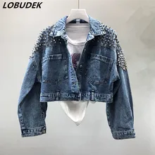 Корейский стиль весна осень Женская тонкая джинсовая куртка синий Рив джинсовое пальто женские свободные джинсы Куртки Повседневная джинсовая куртка