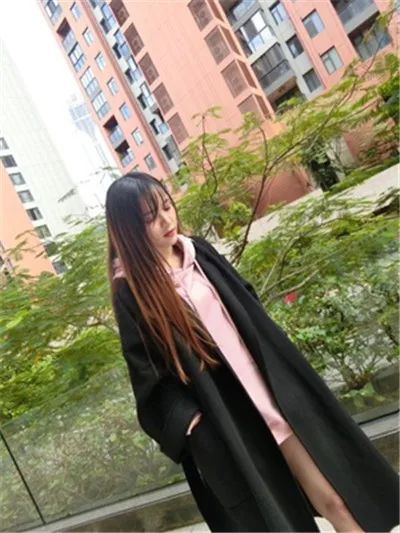 Autumn winter woolen coat women Loose Large size wool coats female Belt slim long Basic coats Both sides of the slit jacket N332