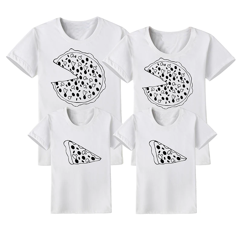 

Family Matching Outfits Pizza Print T-shirt Mommy and Me Clothes Fashion 2019 Father Baby Clothes Short Sleeve Cotton T-shirt