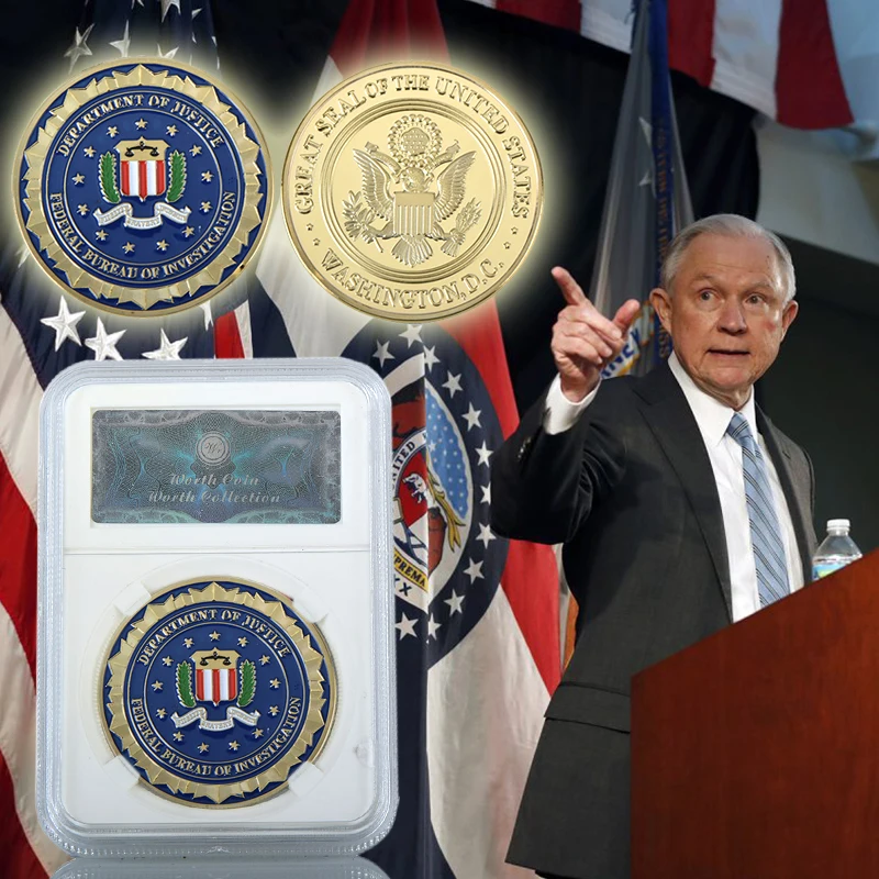

Wholesale Novelty Colorful Pure Gold Plated Coin of U.S. Department of Justice American FBI Metal Challenge Gift Coin /w Case