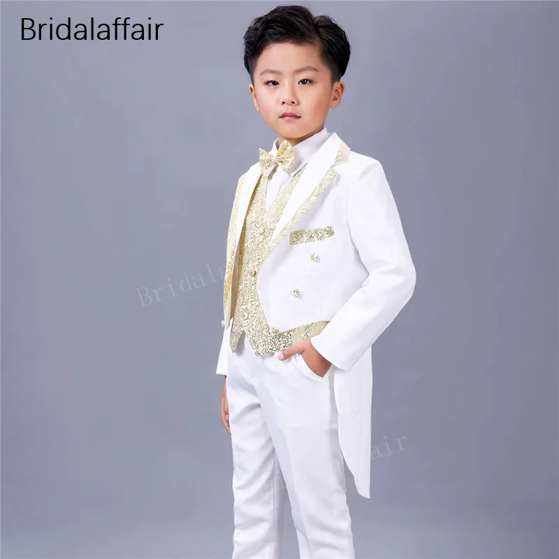 

KUSON Boys Formal Suits For Wedding England Style Children White Party Tuxedos kids 3pcs Suits Tailcoat 2018 (Jacket+Pants+Vest)
