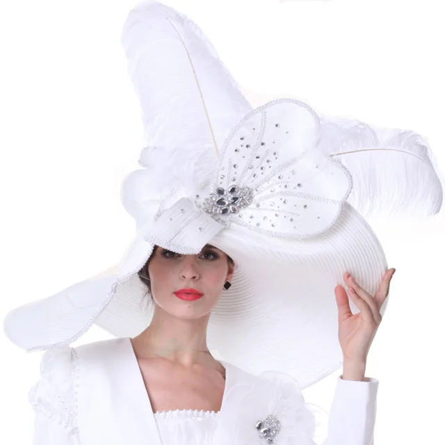 Vintage Women Derby Church Hats Wedding Mother Of Bride White Vintage Women Derby Church Hats Wedding Mother Of Bride White Color Fashion Hat Lady Evening