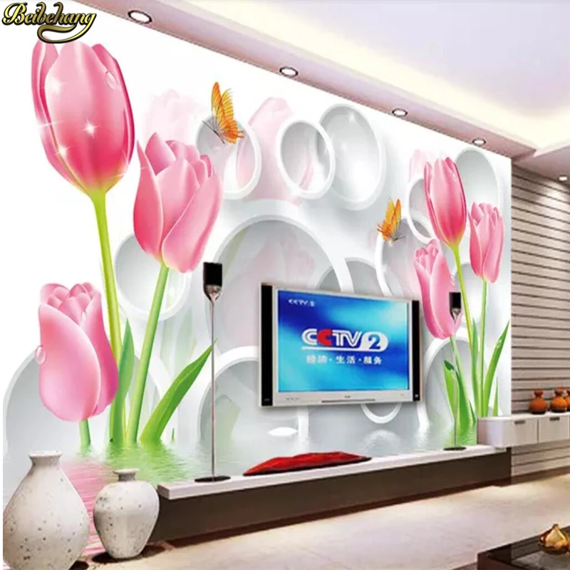 

beibehang Custom wallpaper 3d mural tulip reflection 3D TV background wall papers home decor wallpapers for living room