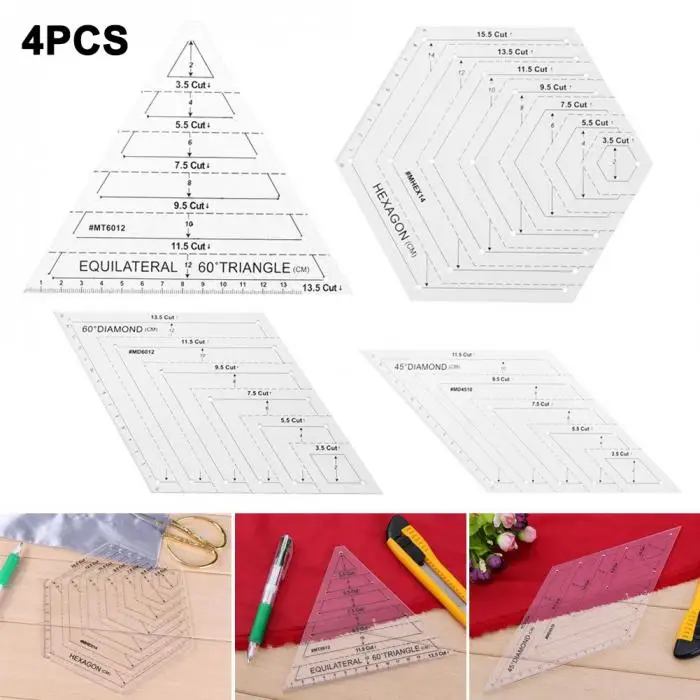 4 шт./компл. лоскутное шитье шаблон комплект линеек трафарет со стразами Класс линейка BDF99