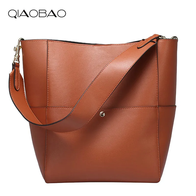 

QIAOBAO Fashion Women Messnger Bag Bucket Brand Designer Cowhide Leather Tote Bag Crossbody Bag For Women SAC A MAIN Femme Bag