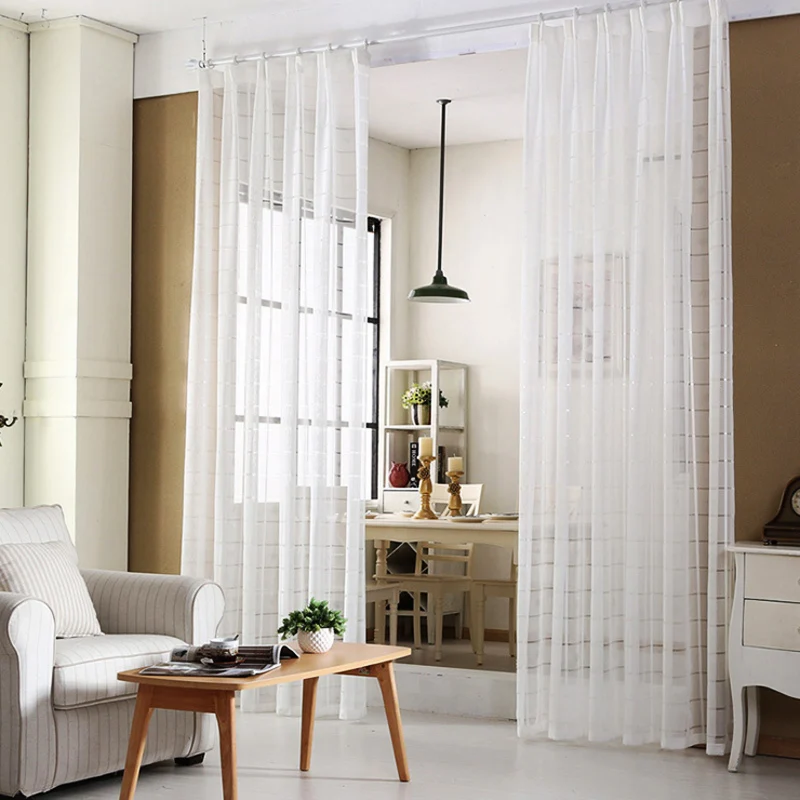 Modern White Plaid Embroidered Voile Curtains For Living Room Bedroom