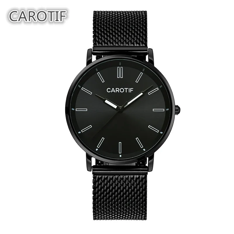 2017 carotif Relojes HOMBRE брендовые черные Dial мужская мода кварцевые часы стальной сетки