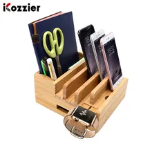 ICozzier бамбуковая зарядная станция для iPad, настольный органайзер, держатель для планшета, мобильного телефона, шнур, органайзер, станция для нескольких устройств
