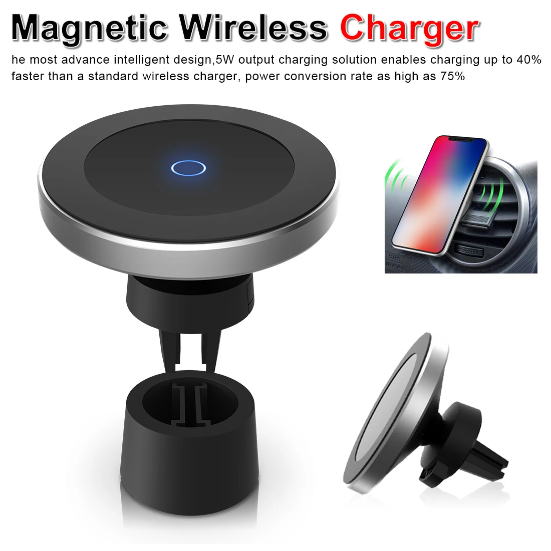 

Magnetic Wireless Car Charger For Samsung 360 Degree Rotation Car Wireless Charger For iPhone XsMax/Xs/Xr/8plus