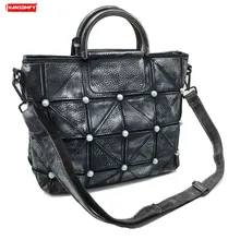 Натуральная кожа, женская сумка, ручная работа, женская сумка через плечо, Ретро стиль, черный верхний слой, кожа, жемчуг, портативные сумки-мессенджеры