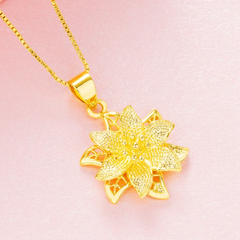 

Filigree Flower Pendant Chain Yellow Gold Filled Womens Pendant Necklace Gift