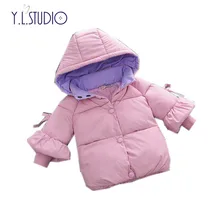 Зимняя одежда зимнее пуховое хлопковое пальто для маленьких девочек Новинка года, куртка для девочек возрастом 1 год зимний комбинезон с капюшоном, милый розовый костюм с рукавами с оборками
