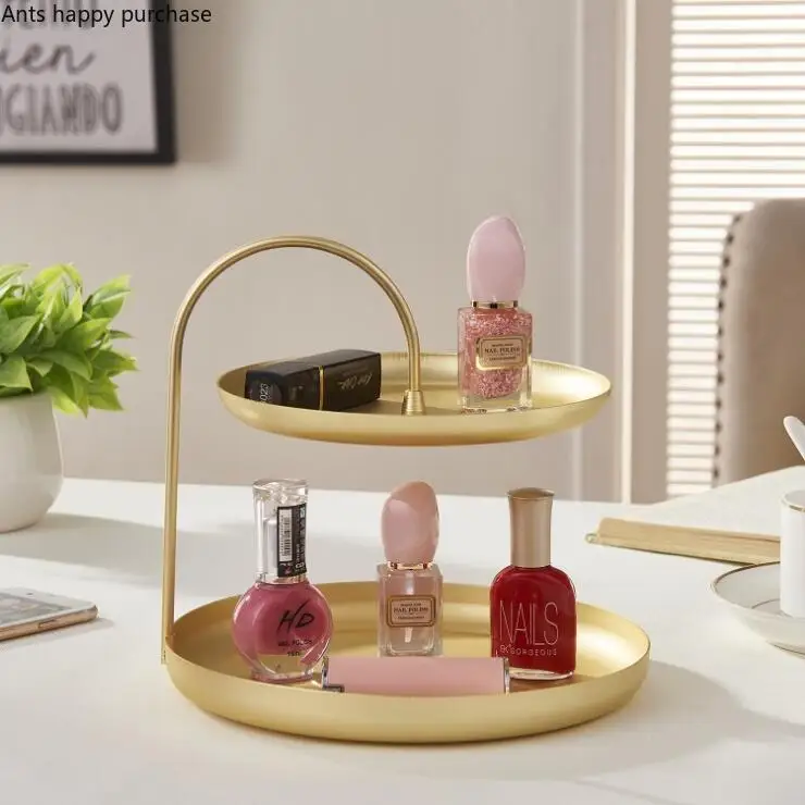 

Nordic Style Double Jewelry Rack Porch Key Lipstick Cosmetics Storage Dressing Table Desktop Gold Tray Home Decoration
