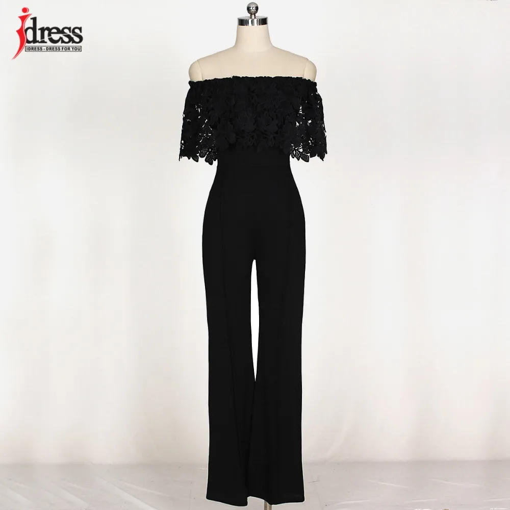 IDress Lace Crochet Rompers Women Jumpsuit Sexy Strapless Bodycon Jumpsuit Wide Leg Black White Yellow Long Pant Romper Overalls (11)