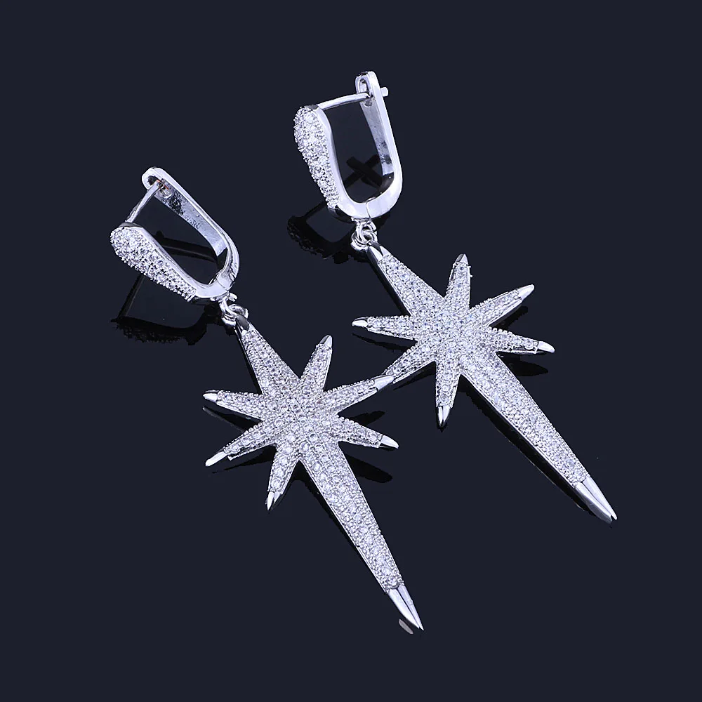FARLENA Jewelry Starlight-shape Micro Zircon Crystal Drop Earrings for Women Wedding Party Accessory Luxury Long Earrings Female