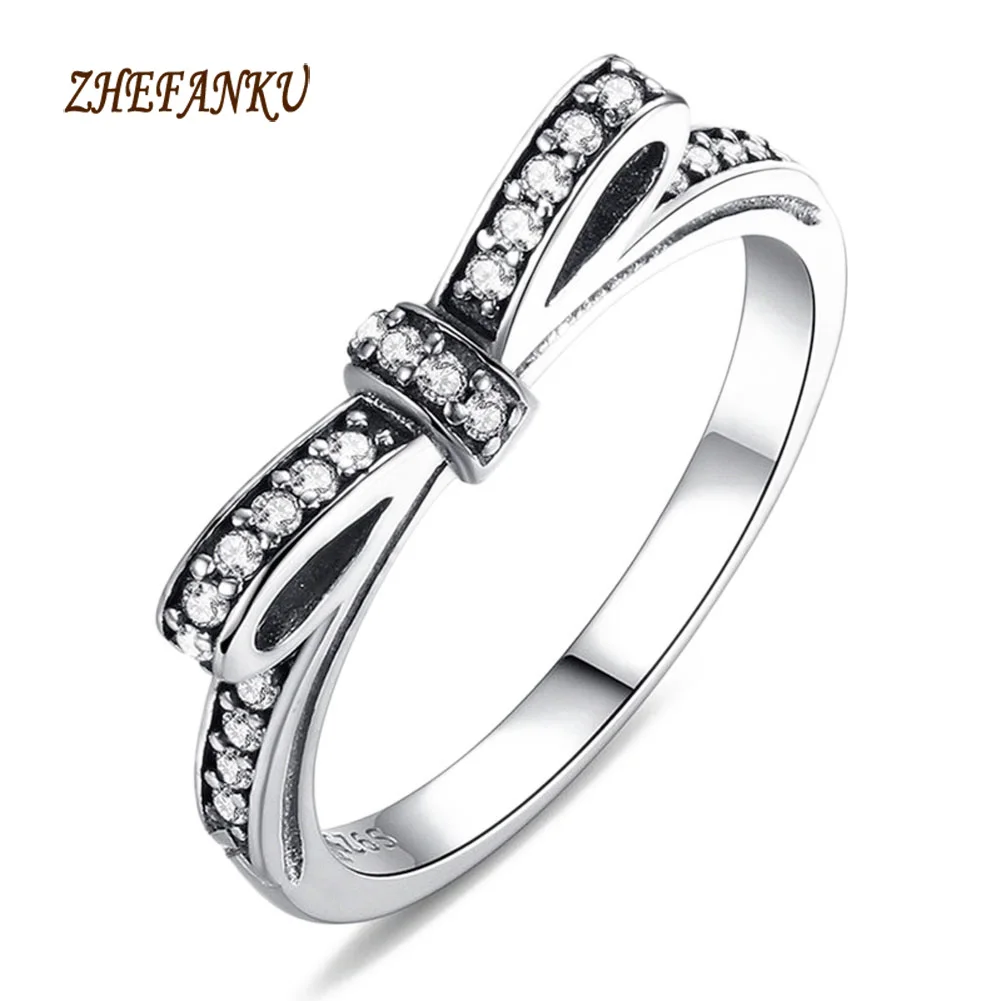 

High Qulity Sparkling Bow Knot Stackable Ring 5 Size Micro Pave Wedding Compatible With Pan Jewelry Freeshipping