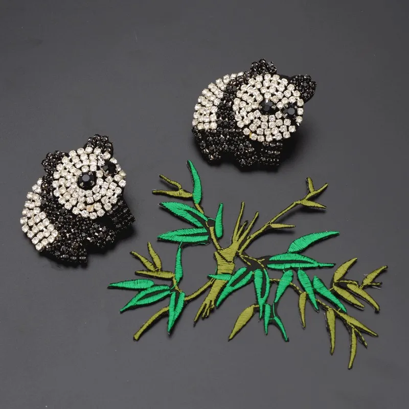 

panda sequins Rhinestones beaded patches for clothes applique embroidered fabric sew on patch cloth decoration parche