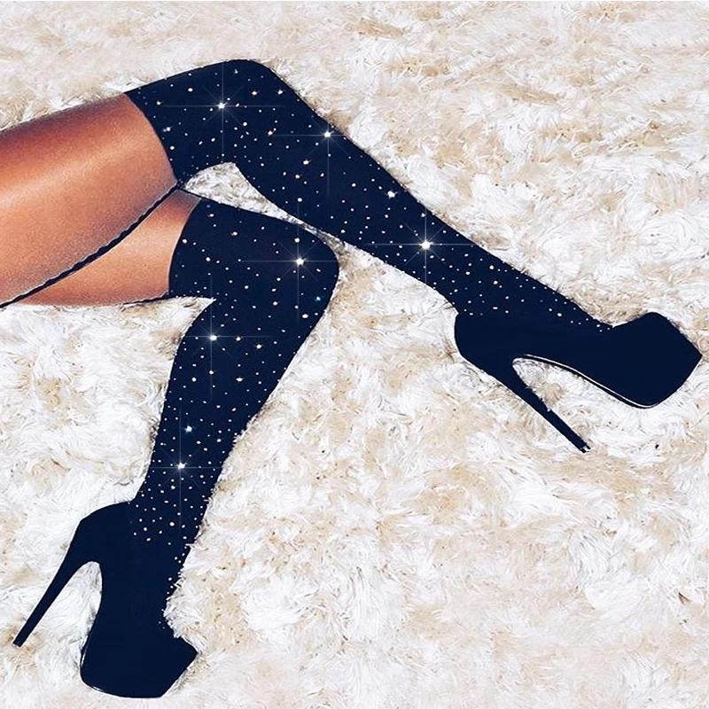 

Rhinestones Women Socks Glitter Socks Bling Thigh High Hipster Over Knee Socks Hiphop Women Cotton Socks Japanese Harajuku SW066