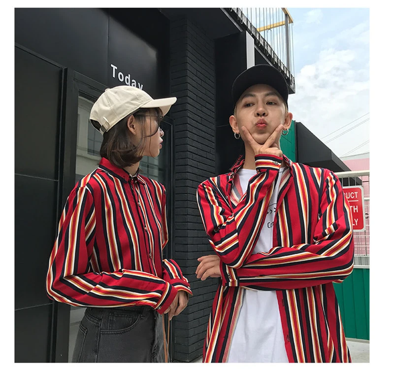 VERSMA в Корейском стиле Ulzzang Harajuku Винтаж в полоску пара Для мужчин рубашка Летняя одежда в стиле «хип-хоп» большого размера, с длинным рукавом рубашка Для мужчин в Корейском стиле Костюмы 5XL