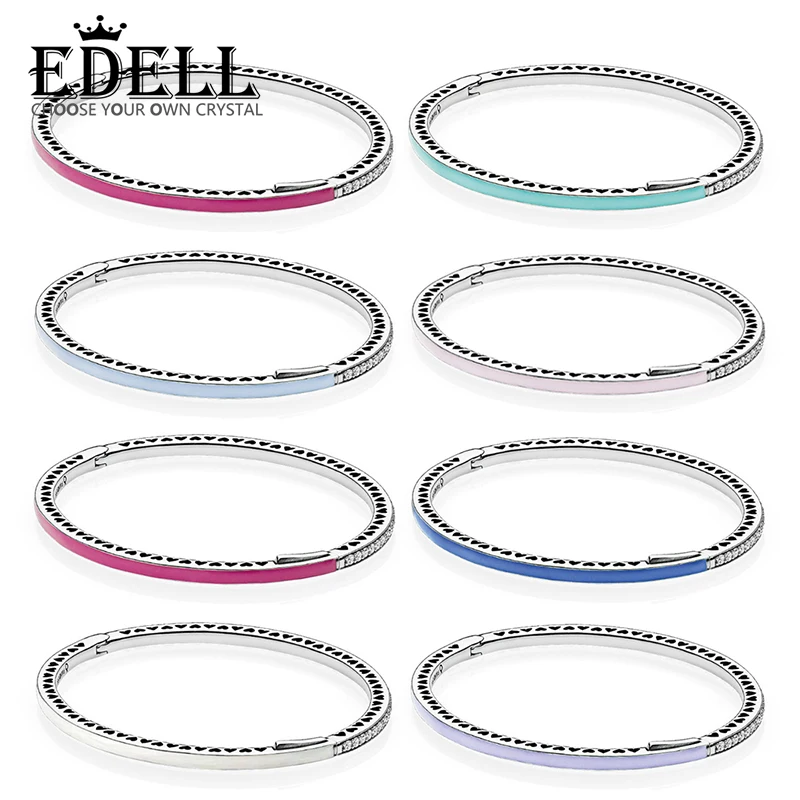 

EDELL 100% 925 Sterling Silver Bracelet Bangle 7color Multiple choice Fits European bracelet Style Jewelry Charms and Beads Gift
