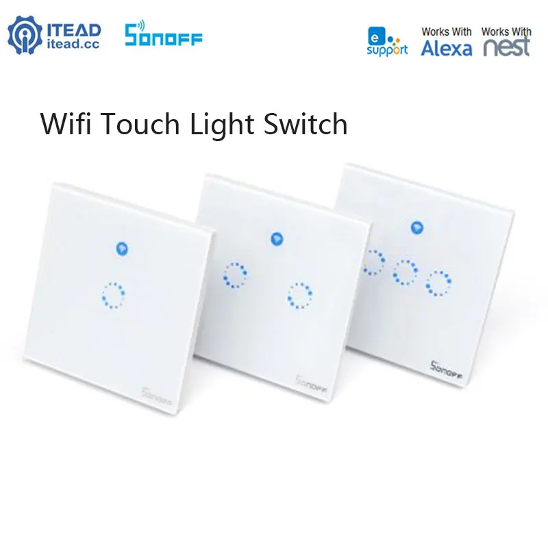 

Sonoff T1 Wifi Light Switch 1 2 3 Gang Wireless Smart Home RF/APP/Touch Control Wall Light Switch UK Panel,Work With Alexa /Nest