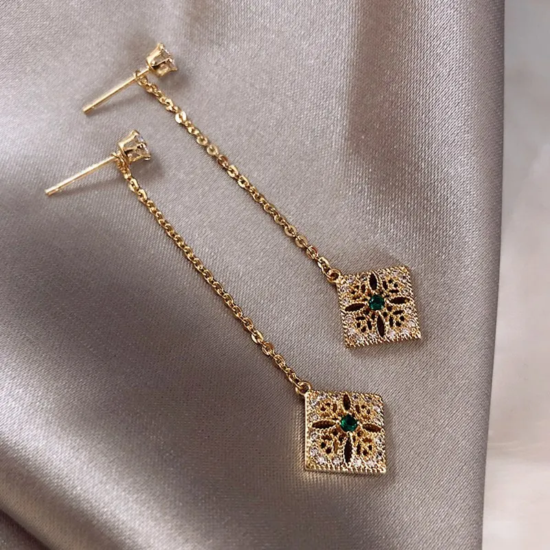 MENGJIQIAO Ювелирные наборы Изумрудный кисточкой Серьги Ожерелье S925 игла передовая текстура нежные элегантные ювелирные изделия для женщин Подарки