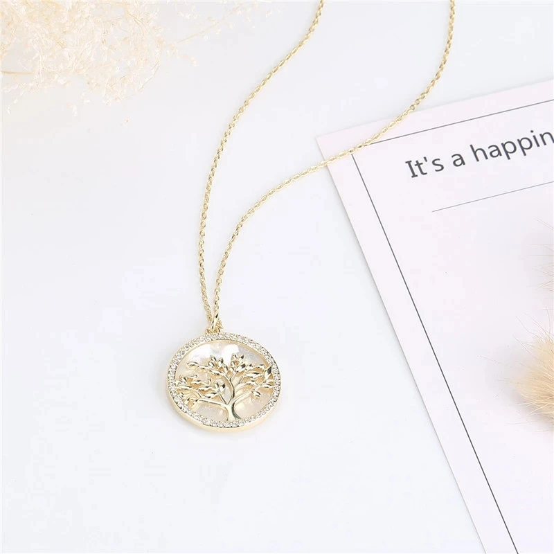 Popular Jewelry Gold Plated Brass CZ Pearl Shell Pendant Necklace Women (9)