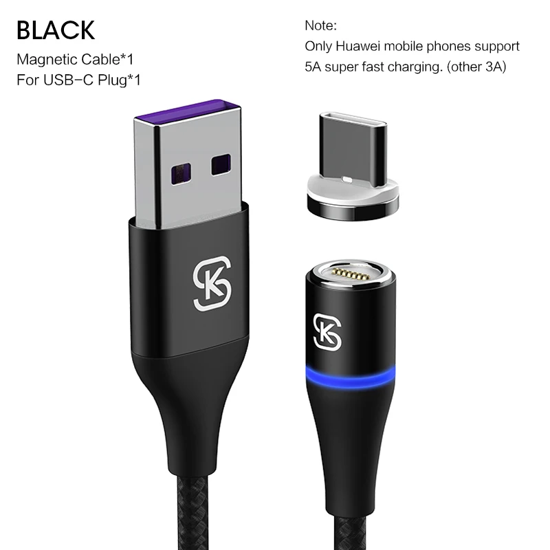 Магнитные кабели micro usb c для передачи данных SIKAI 3 в 1 5A 3A супер быстрая зарядка для iphone huawei мобильный в автомобиле QC 4,0 Реверсивный магнит - Цвет: Black type c