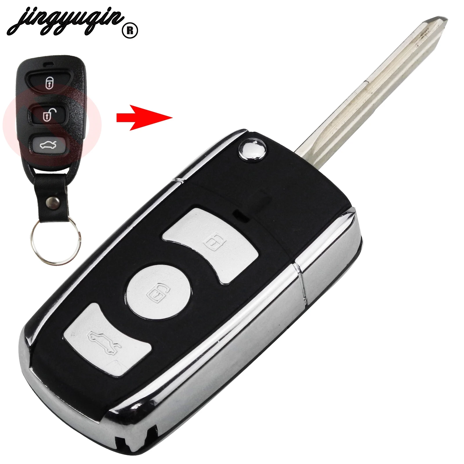 

jingyuqin 4 Button Modified Flip Folding Remote fob Key Shell for Kia Hyundai Elantra Sonata Genesis Santa Fe Accent