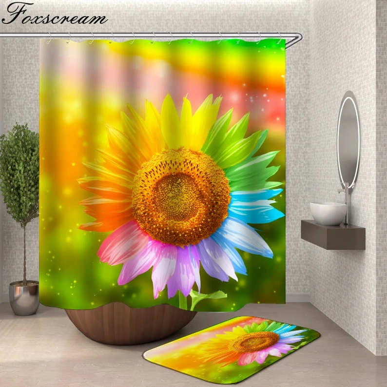 

Sunflower Shower curtain fabric 3d bath shower curtains bathroom curtain hooks waterproof Bath Curtain