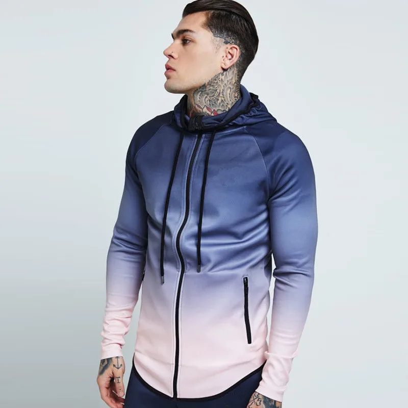 

Autumn winter fashion new men's Hooded Long sleeve sweatshirt fashion Gradient color slim zipper Sweatshirt men's clothing