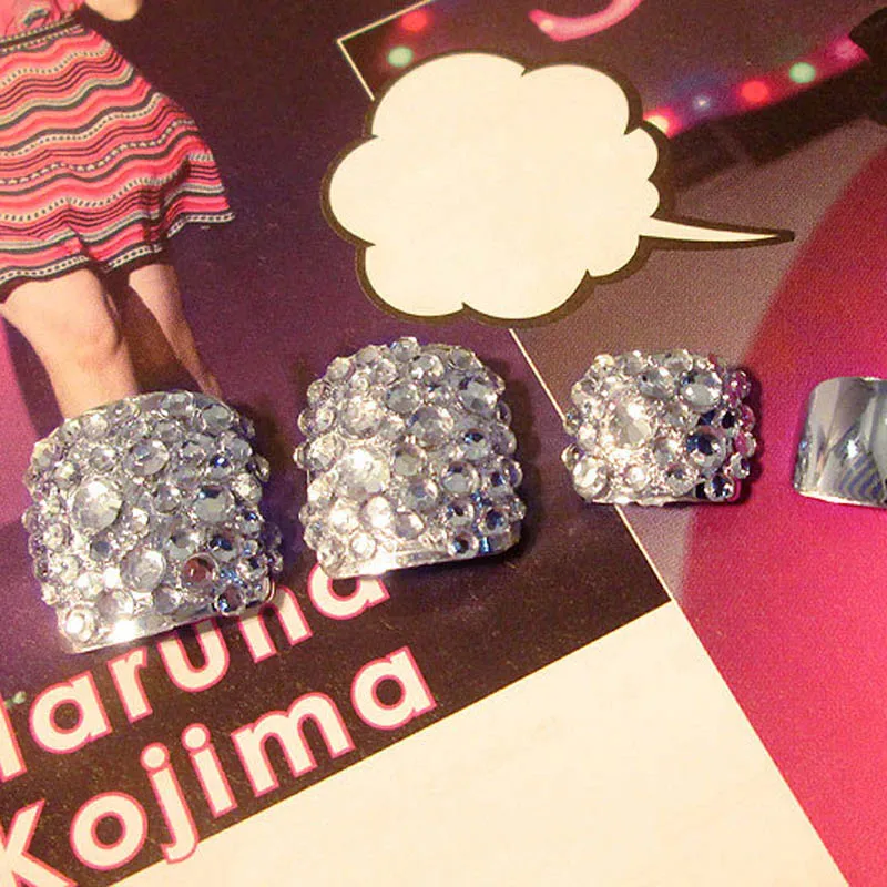 24 шт./компл. Модные накладные ногти для ног инструмент для дизайна ног Блестящий горный хрусталь женские накладные ногти на пальцы ног с клеем MV99