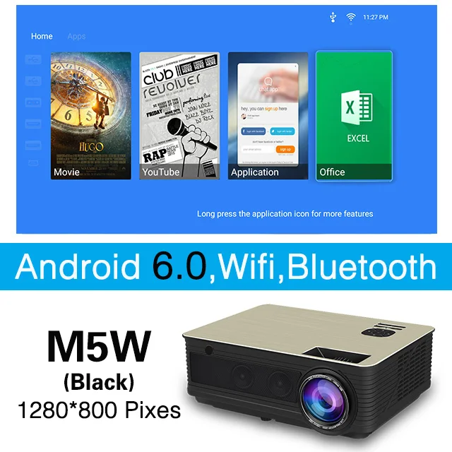 Poner Saund M5 светодиодный проектор Full HD 1080P 3D Android 6,0 проектор 4500 люмен проектор HDMI USB WiFi проектор Bluetooth - Цвет: M5W-Black