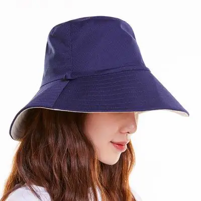 COKK новые летние шапки для женщин, одноцветная Панама с широкими полями, Женская Складная Солнцезащитная пляжная кепка, Корейская Рыболовная - Цвет: Синий