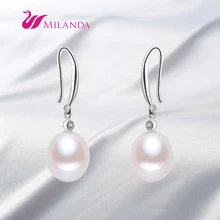 100% Genuino Natural 7-8 MM AAA Perla Cuelga Los Pendientes de la Perla Pendientes de la Joyería Para Las Mujeres con Plata de Ley 925 accesorios Pendientes