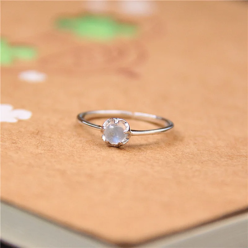 

Fengxiaoling Real 925 Sterling Silver Mini Round Moonstone Open Rings For Women Simple Light Extravagant Ring Fashion Jewelry