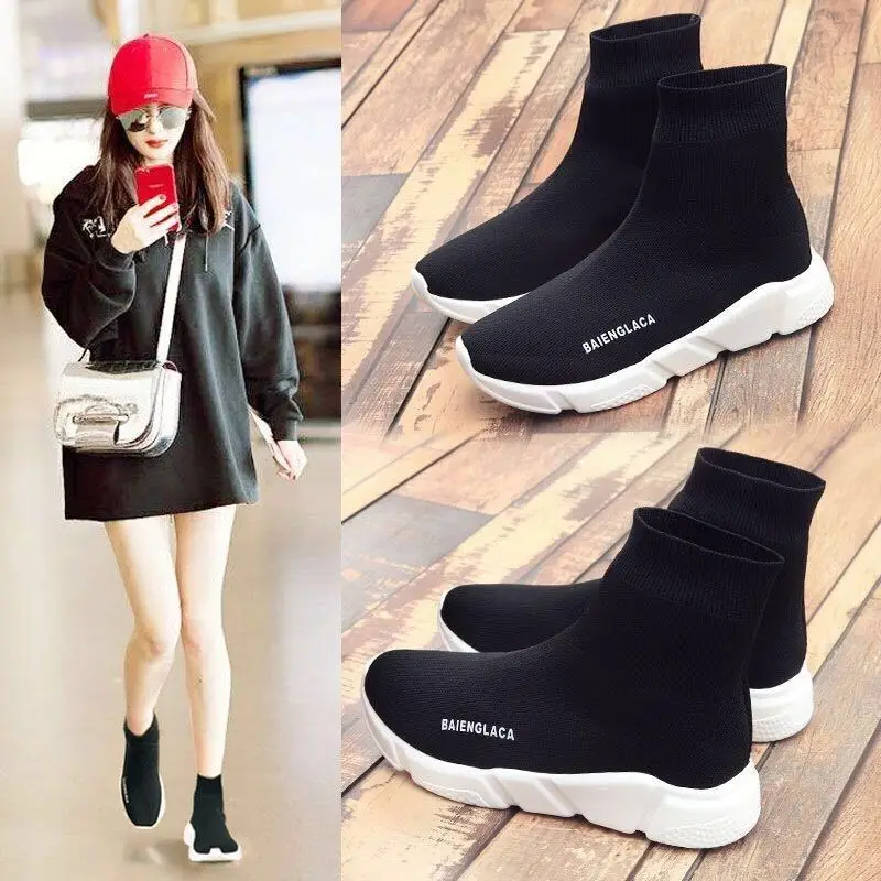 

Womens Fashion Flats Black Stretch Socks Sneakers Designer Shoes Women Luxury Brand Comfortable Lightweight Breathable Shoes