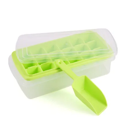 18 полости большой лоток с формой для кубиков льда с совком и крышкой кубической формы FDA Класс пластика PP желе плесень BPA бесплатно Мороженое Инструменты - Цвет: Green