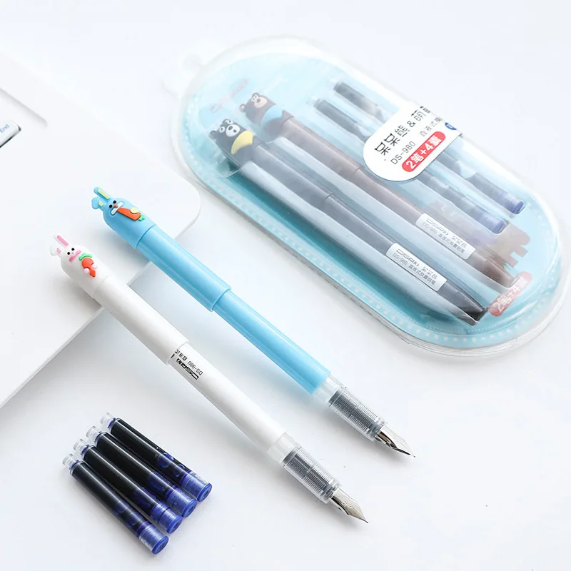 

2pcs New Cute Kawaii Erasable Fountain Pen With Ink Sac For Calligraphy Writing Stationery School Supplies gift for students