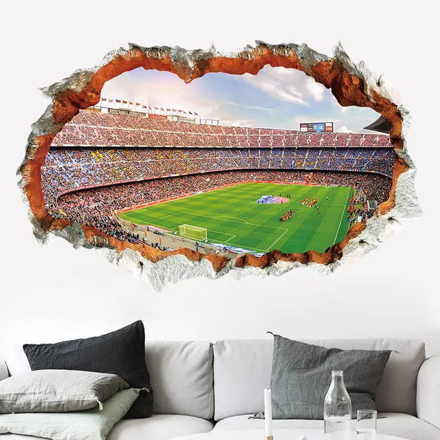 [Fundecor] 3D Broken Wall Soccer Field Football Wall Stickers For Kids