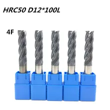 5Pcs 4F-D12*100L HRC50 material Carbide Square Flatted End Mill 4flute mill diameter 12mm High-speed machine Milling Cutter 2f 20 20 45 100 hrc50 carbide end mills carbide square flatted end mill coating nano the lather boring bar cnc machine
