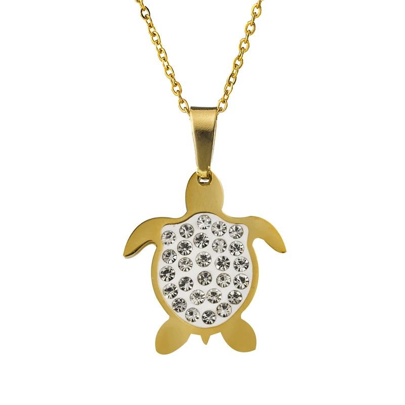 

New Rhinestone Sea Turtle Pendant Necklaces Stainless Steel Vivid Tortoise Charm Necklaces For Women Men Lucky Jewelry Kolye