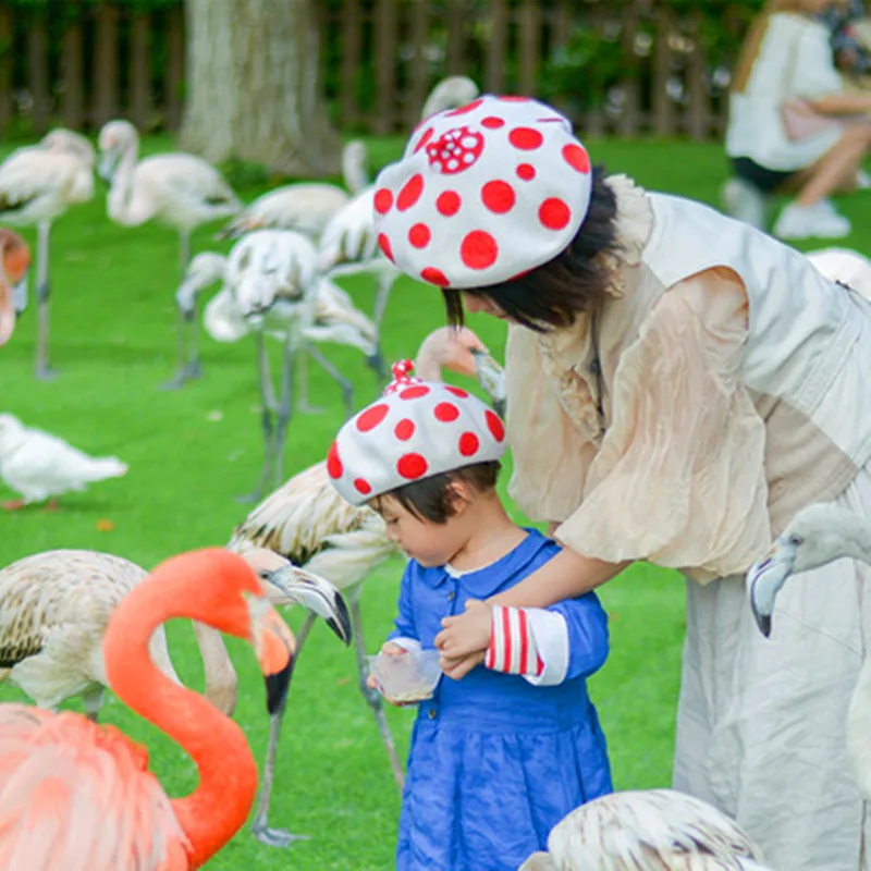 

Handwork Wool Felt Yayoi Kusama Red And White Wave Pumpkin Berets Parent-child Decoration Figurines Hat X1760