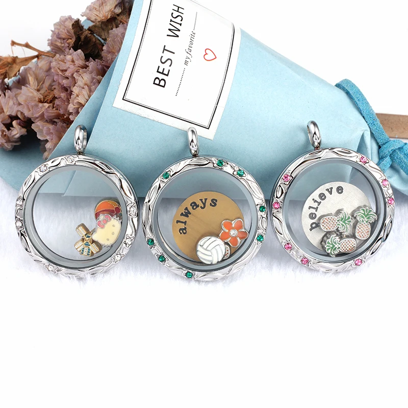 

30mm twist-off waterproof locket silver czech crystals 316L stainless steel floating memory locket pendant (only locket)