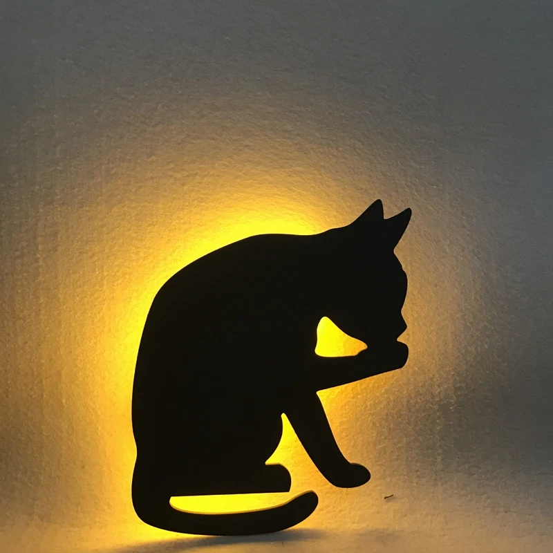 Cat shape Sensor&Voice Silhouette Lamp LED Night Light Nursery Sensor LED Battery Decorative Wall Lamp for Children Bedroom (13)