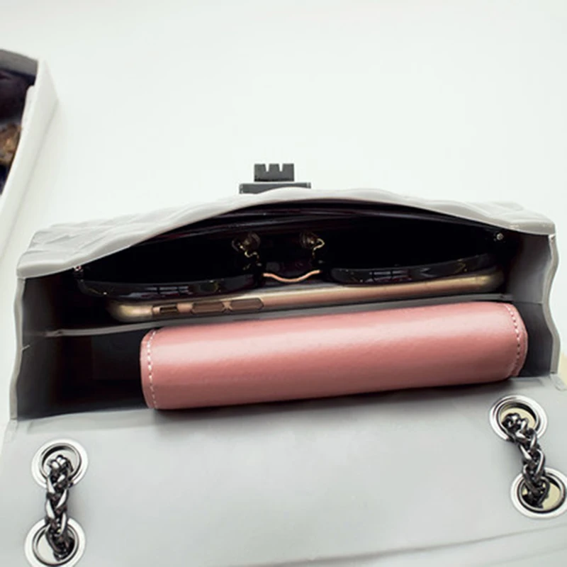 Fashion Girl candy color shoulder bag lovely PVC Jelly chain bag rhombus design women crossbody messenger bag female handbag
