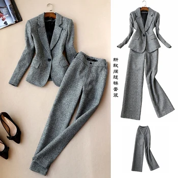 

New High-quality autumn and winter fashion suit women's professional and competent British style tweed suit pencil pants