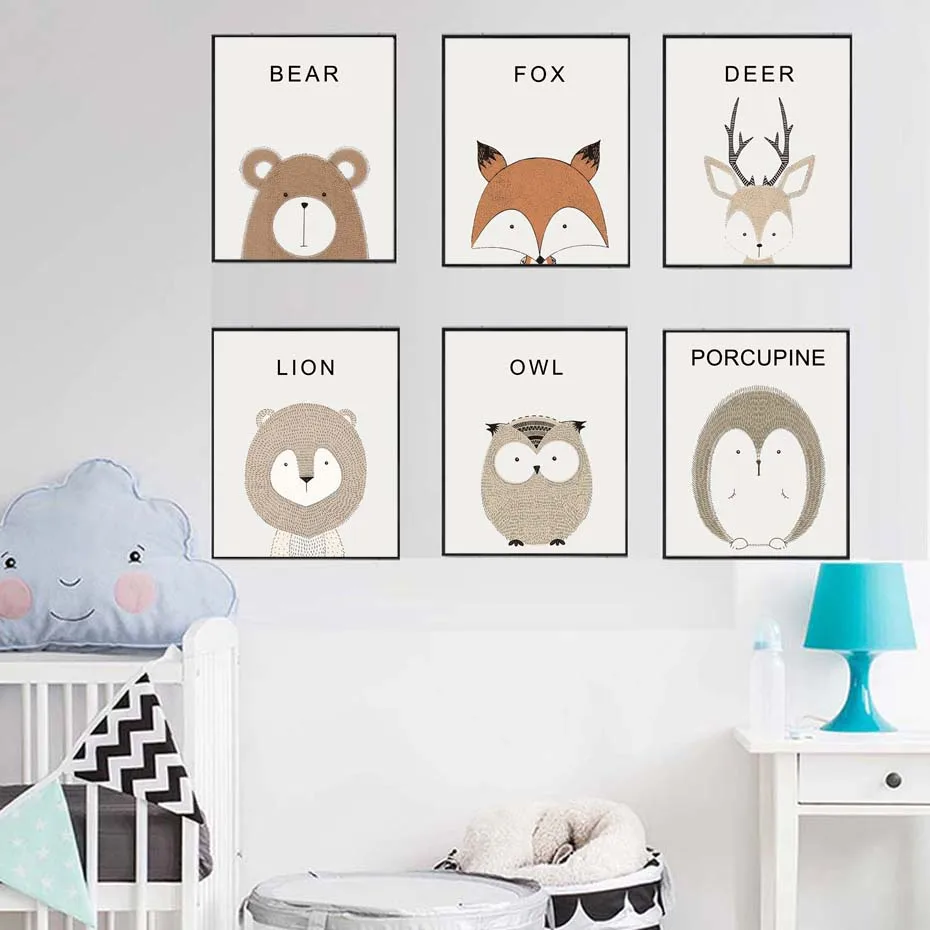 

Poster Cartoon Animal Wall Art Canvas Painting Fox Deer Nordic Style Kids Decoration Baby Room Decor Posters And Prints Unframed