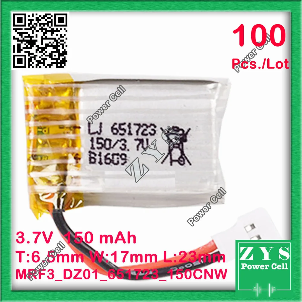 100 pcs./Lot MP3 3.7V 150MA lithium polymer battery 651723 MP4 remote control airplane model  Drone Zone Size:6.5x17x23mm 
