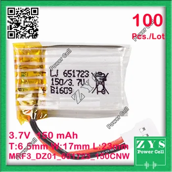 

100 pcs./Lot MP3 3.7V 150MA lithium polymer battery 651723 MP4 remote control airplane model Drone Zone Size:6.5x17x23mm